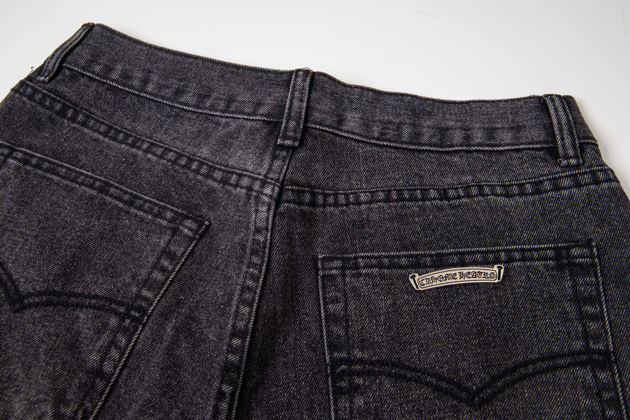 Chrome-Hearts Multi Cross Patch Denim Jeans - Grey Gothic Street Pants 1111