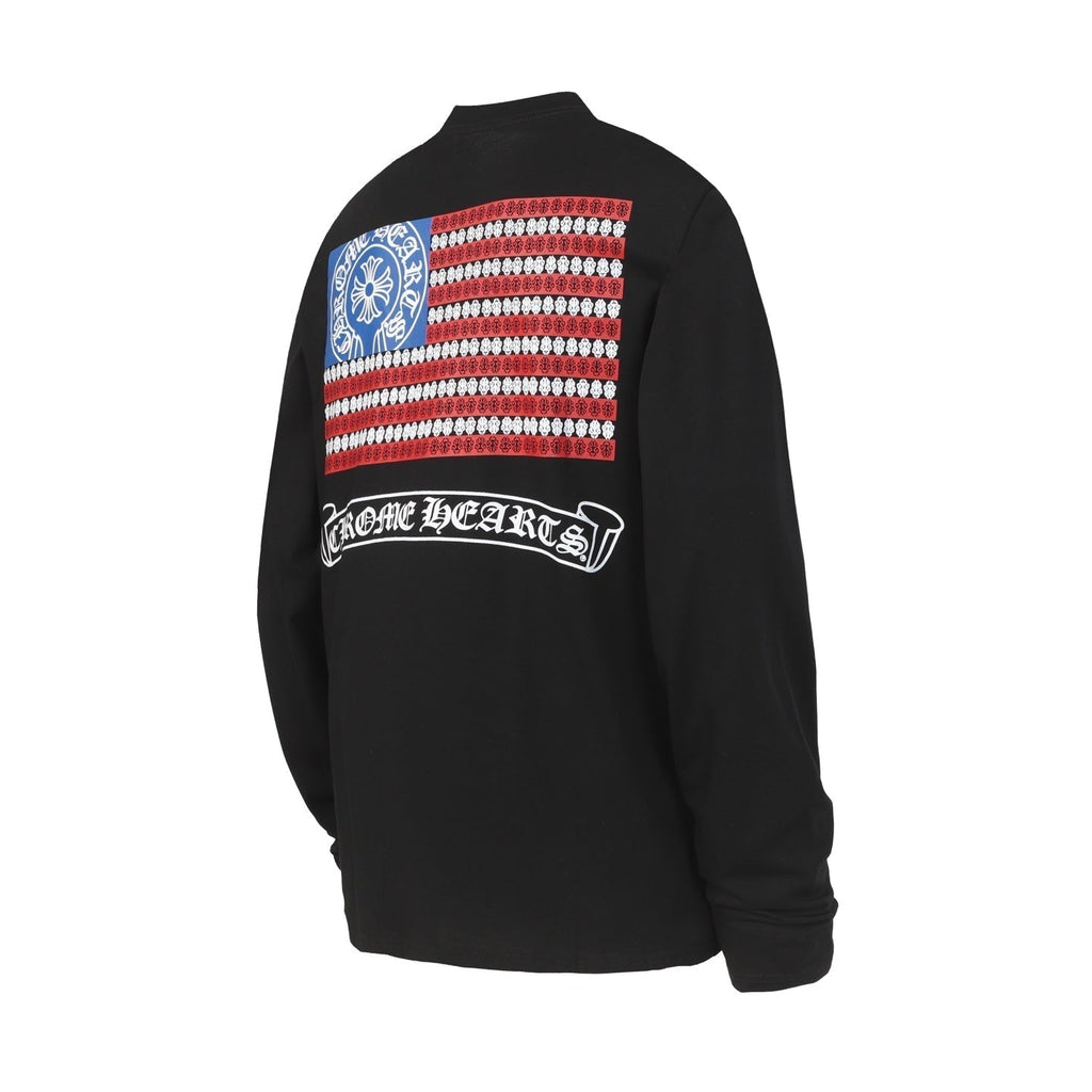 Chrome Hearts Logo Flag Long Sleeve Tee - Black White Gothic Street T-Shirt K2126