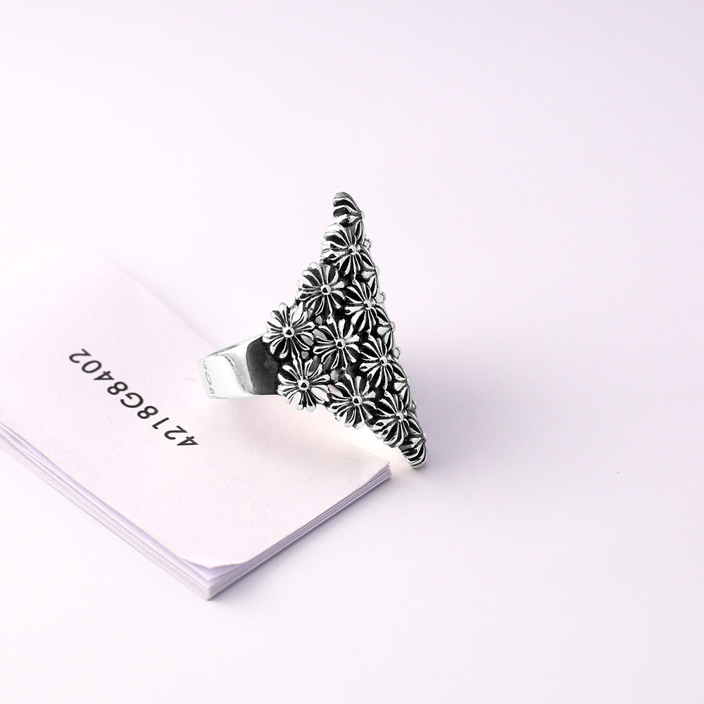 chrome hearts retro Thai silver hollow cross ring