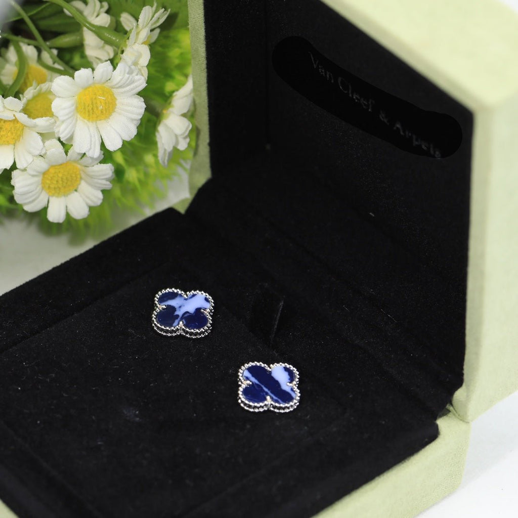 Van Cleef & Arpels Vintage Alhambra Blue Enamel Earrings