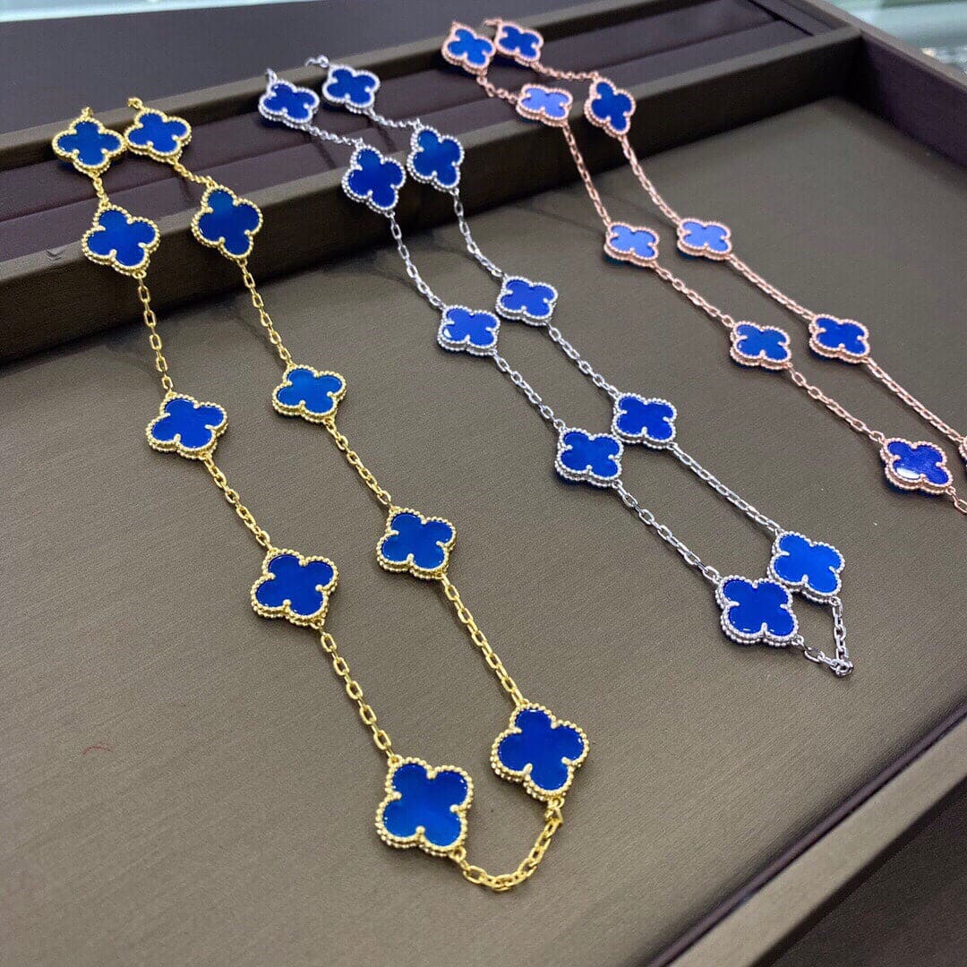 Van Cleef & Arpels Vintage Alhambra Blue Lapis 10 Motifs Necklace