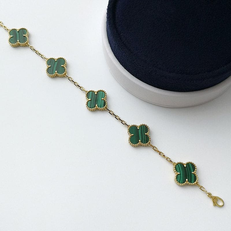 Van Cleef & Arpels Vintage Alhambra Five Motifs Malachite Clover Bracelet